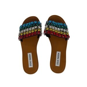 Steve Madden Serenade Slide Sandals Womens 6M‎ Rainbow Rhinestone Multi Color
